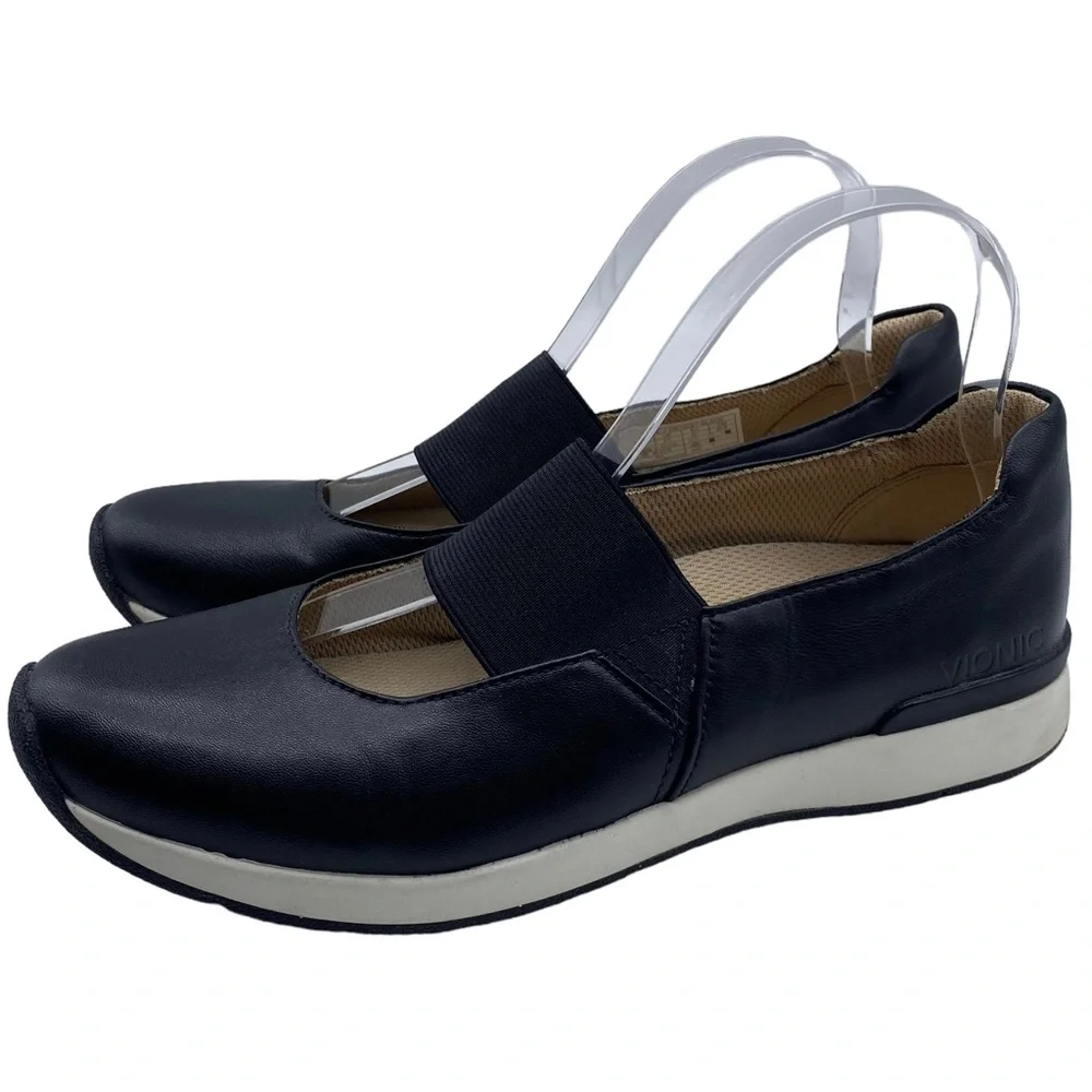 Vionic Mary Jane Cadee Women's Black Leather Flat Casual Comfort Basic 8.5